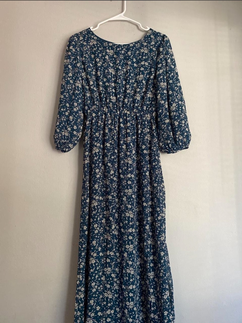 Floral Maxi Dress - Blue Floral, Elegant Long Sleeve